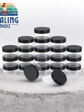 60 Pack 2oz Plastic Jars with Black Lids BPA Free Small 60 gram Jar Round Clear
